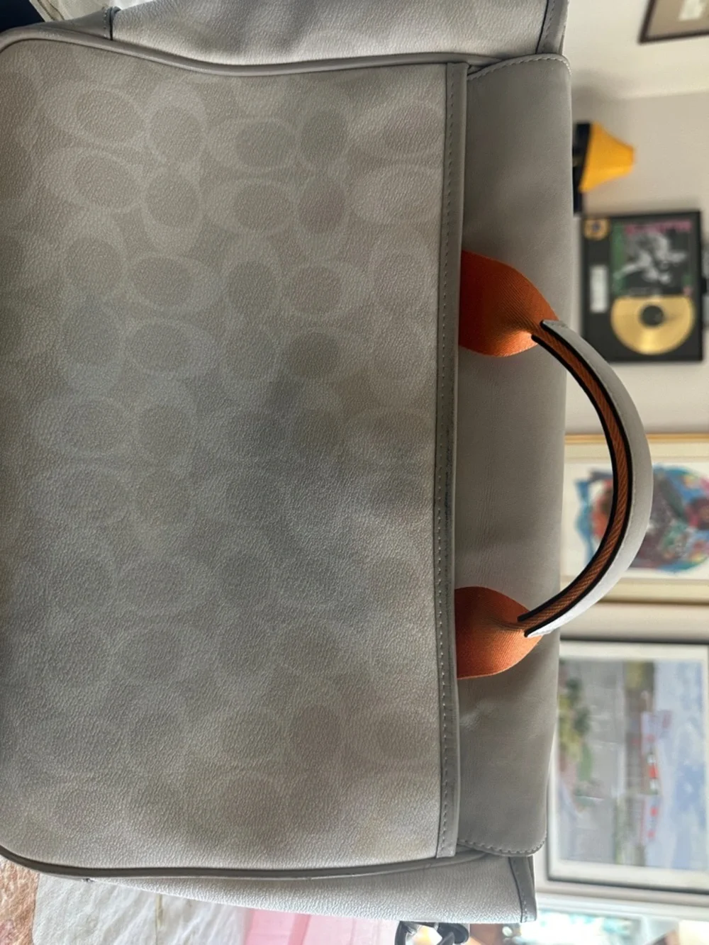 Coach Gray Leather Messenger Bag with Orange Zip Accent - Picture 3 of 7